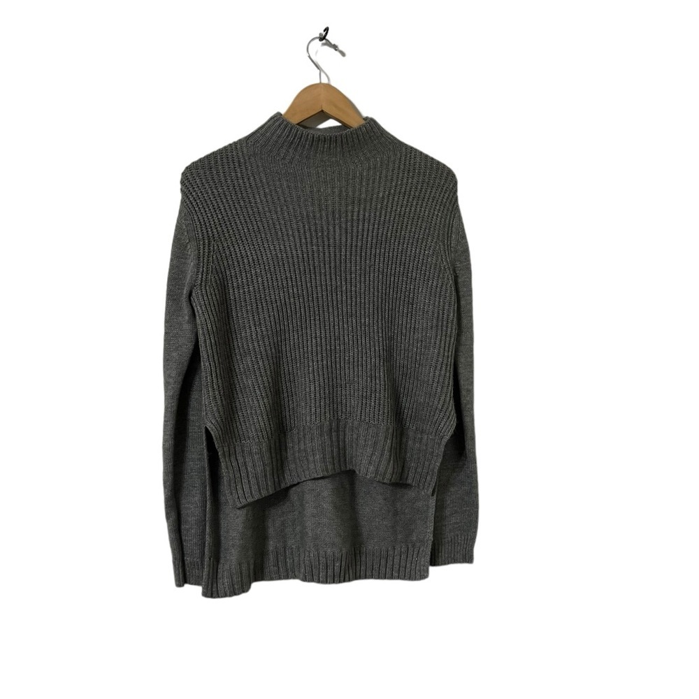 PROJECT NAADAM Gray High Low Knit Mockneck Sweater Pullover Top - Picture 2 of 8
